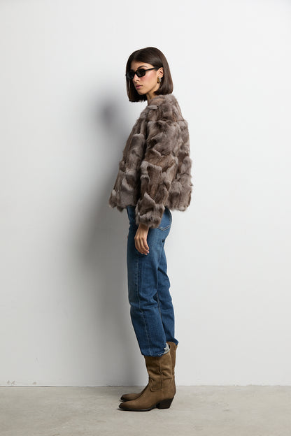 Chaqueta zorro patchwork color gris topo