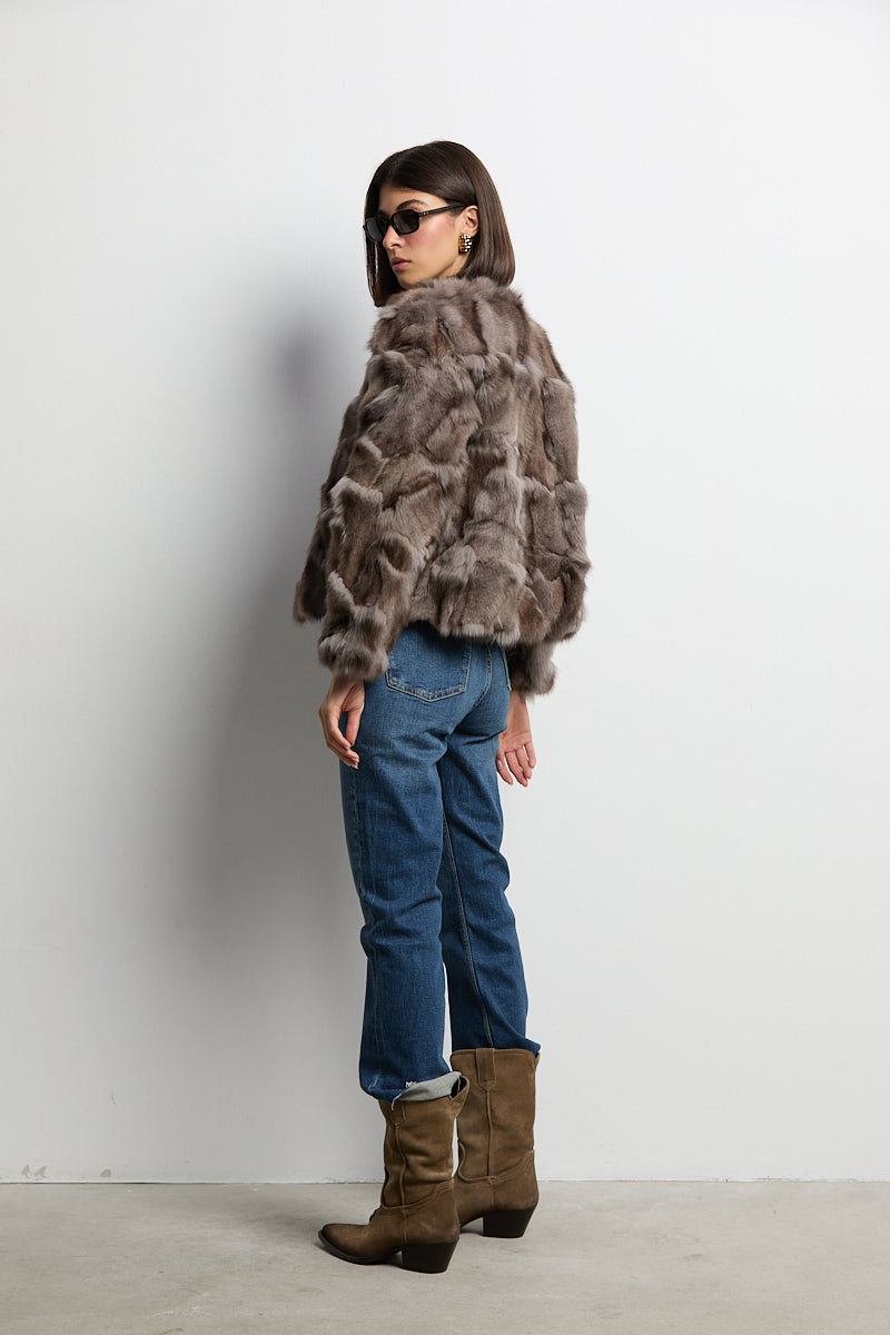 Chaqueta zorro patchwork color gris topo