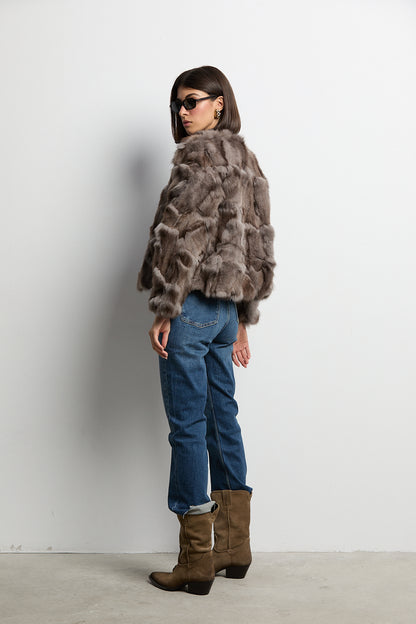 Chaqueta zorro patchwork color gris topo