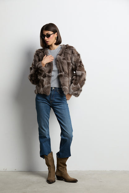 Chaqueta zorro patchwork color gris topo