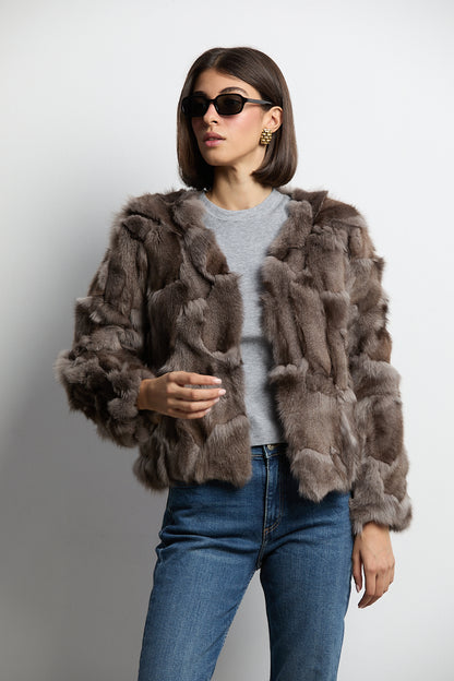 Chaqueta zorro patchwork color gris topo