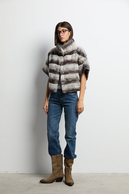 Bolero de piel rex chinchilla