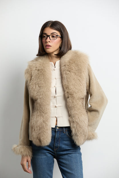 Chaqueta visón rasado con zorro gris claro DIVA COLLECTION