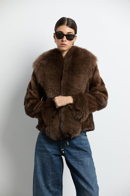 Chaqueta visón demi con zorro marrón DIVA COLLECTION