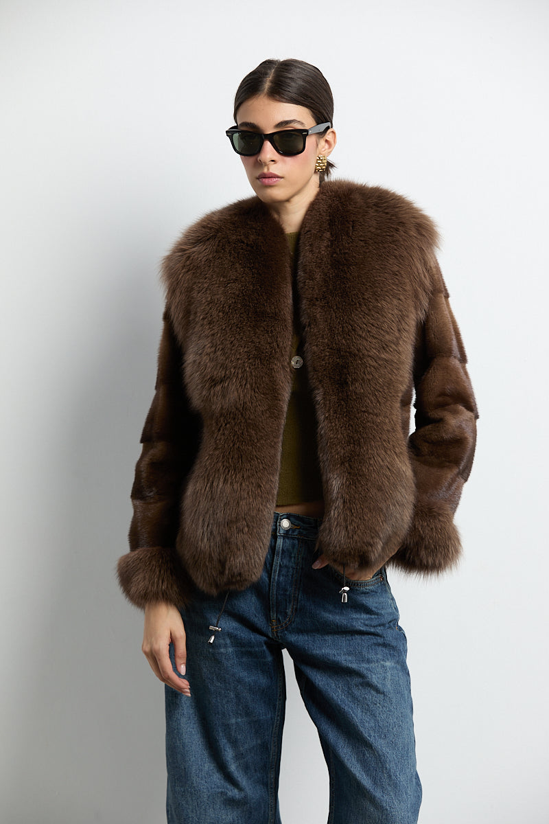 Chaqueta visón demi con zorro marrón DIVA COLLECTION