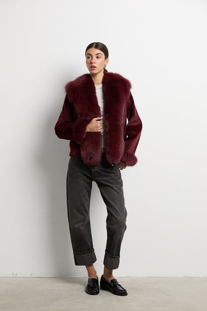 Chaqueta visón rasado con zorro burdeos DIVA COLLECTION (Copia)