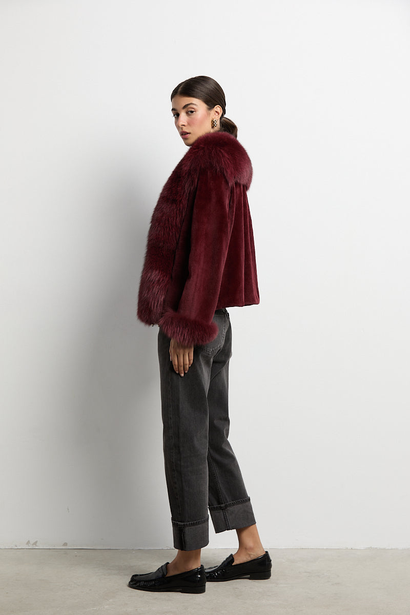 Chaqueta visón rasado con zorro burdeos DIVA COLLECTION (Copia)