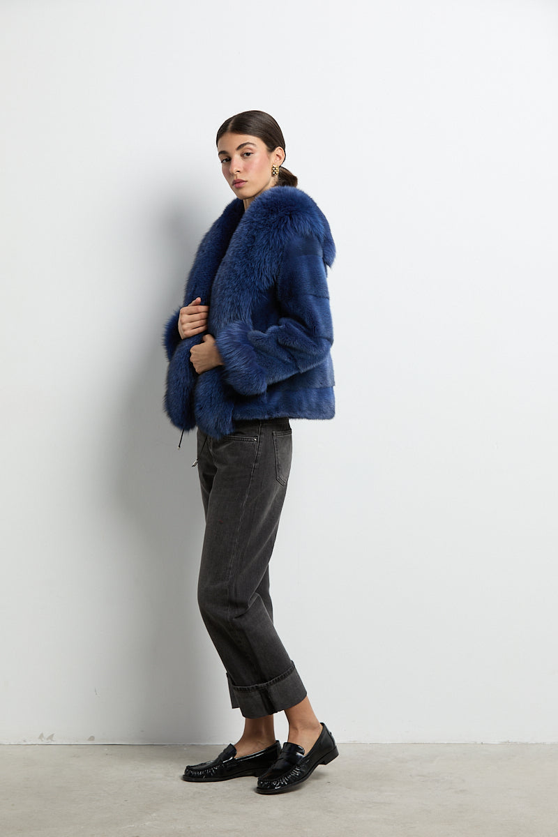Chaqueta visón con zorro azul DIVA COLLECTION