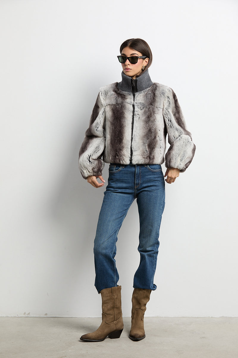 Bomber de piel rex color chinchilla