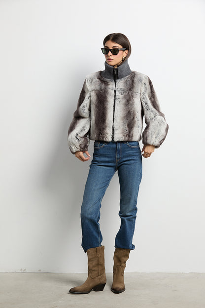 Bomber de piel rex color chinchilla