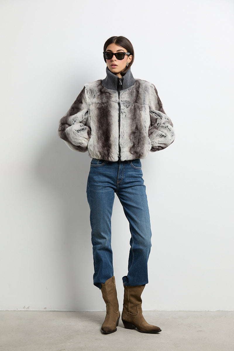 Bomber de piel rex color chinchilla
