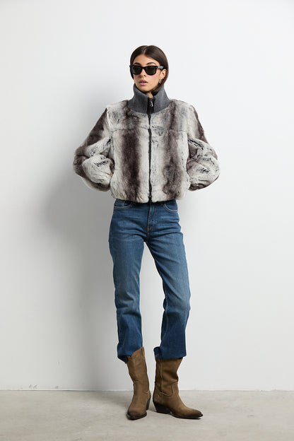 Bomber de piel rex color chinchilla