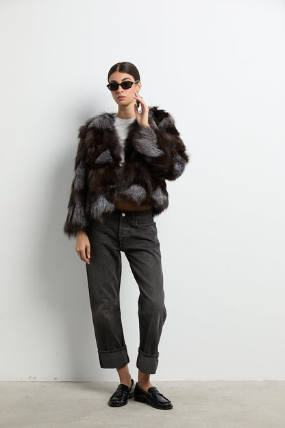 Chaqueta zorro patchwork color silver fox natural