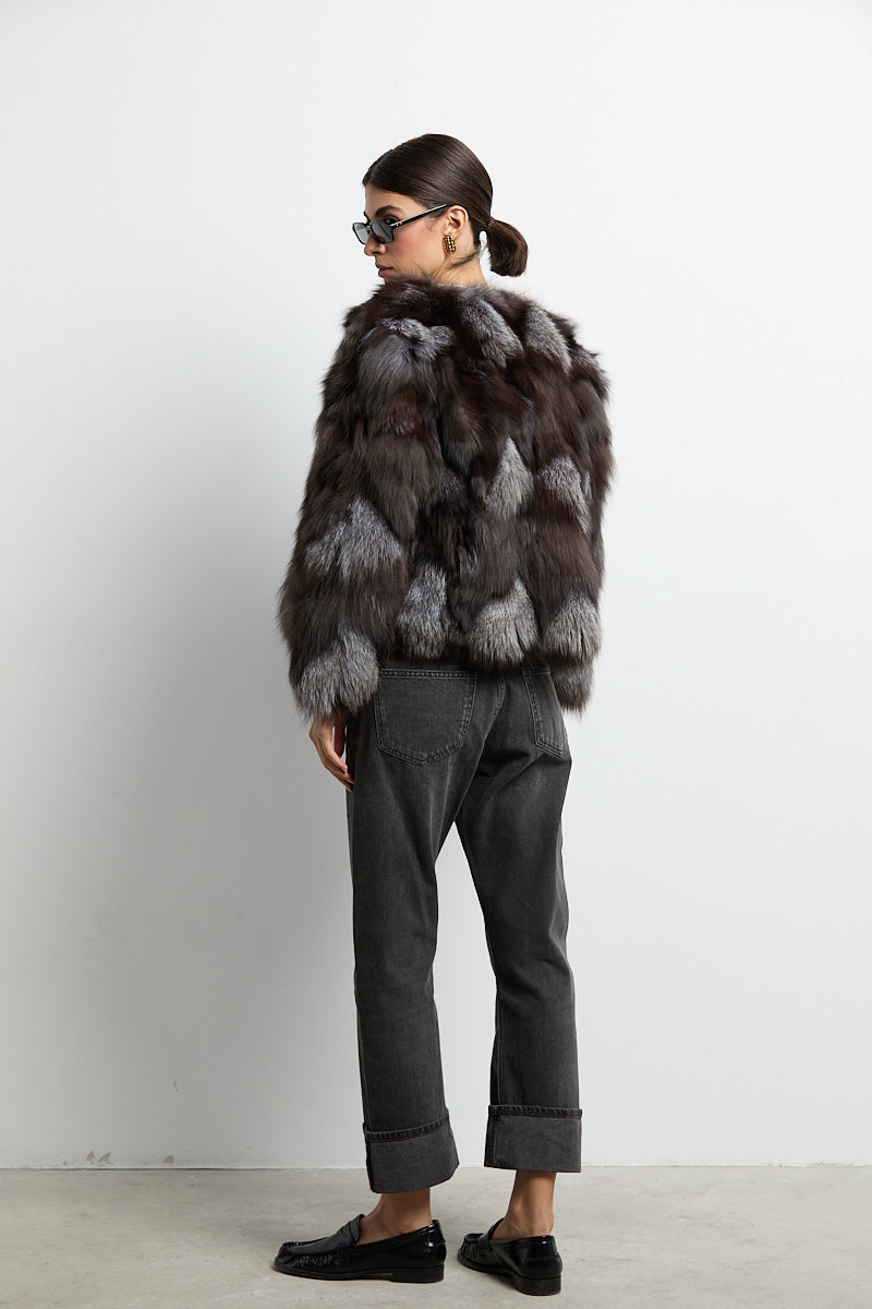 Chaqueta zorro patchwork color silver fox natural