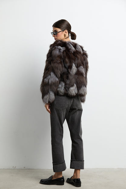 Chaqueta zorro patchwork color silver fox natural
