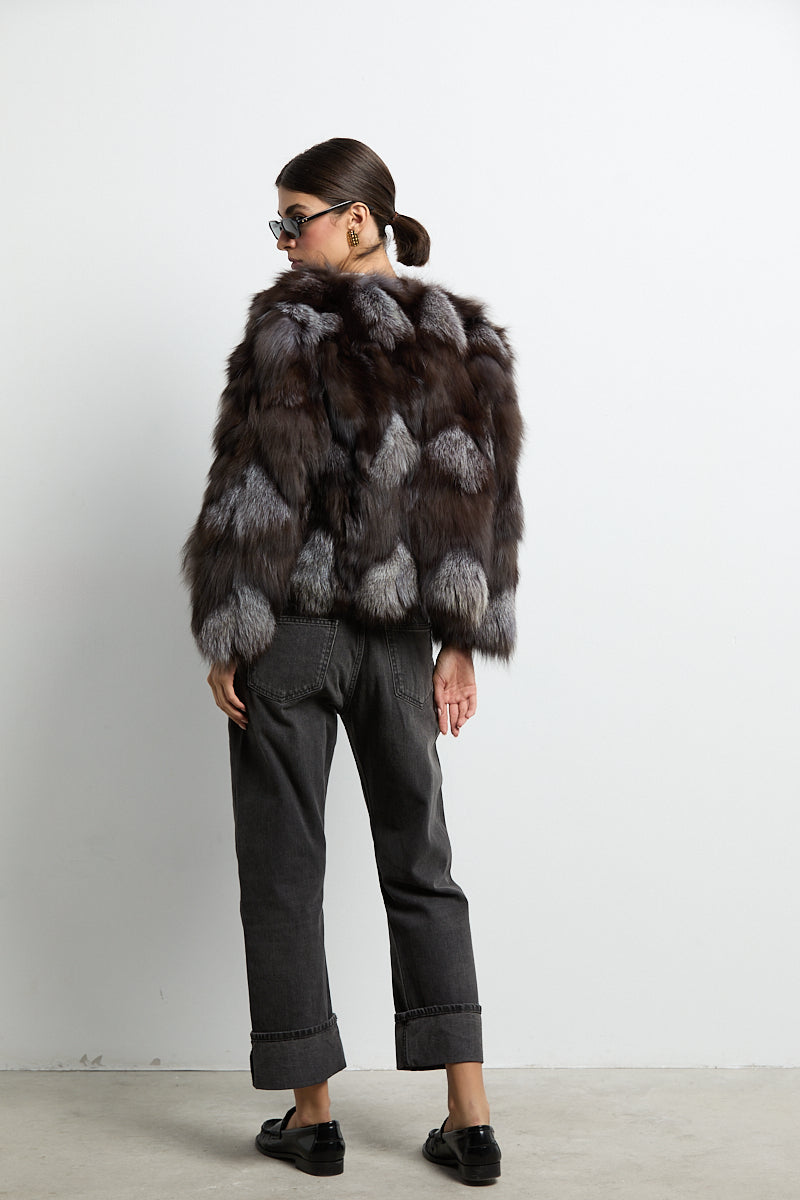 Chaqueta zorro patchwork color silver fox natural