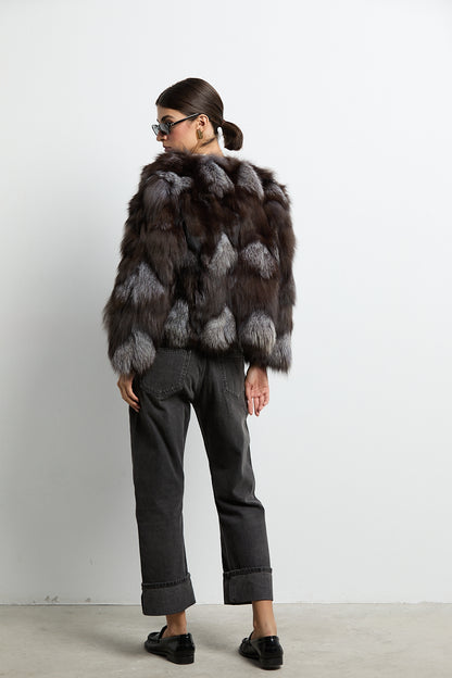 Chaqueta zorro patchwork color silver fox natural