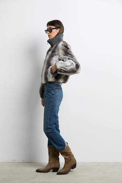 Bomber de piel rex color chinchilla