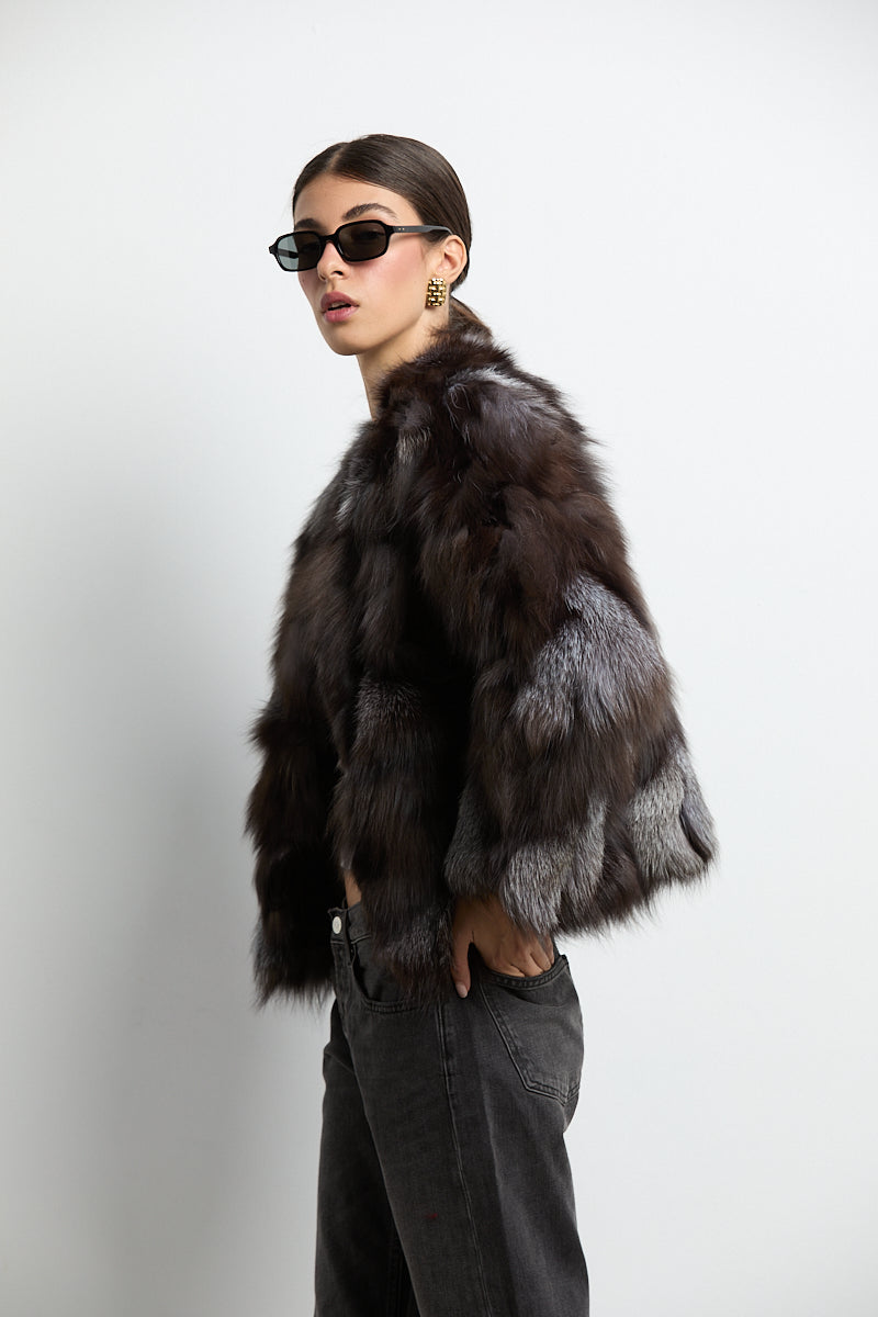 Chaqueta zorro patchwork color silver fox natural