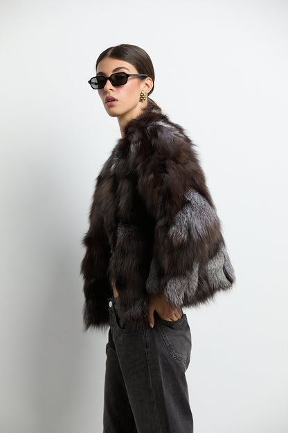 Chaqueta zorro patchwork color silver fox natural
