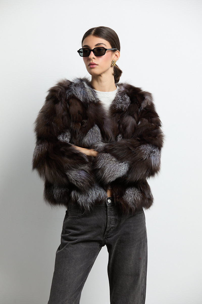 Chaqueta zorro patchwork color silver fox natural