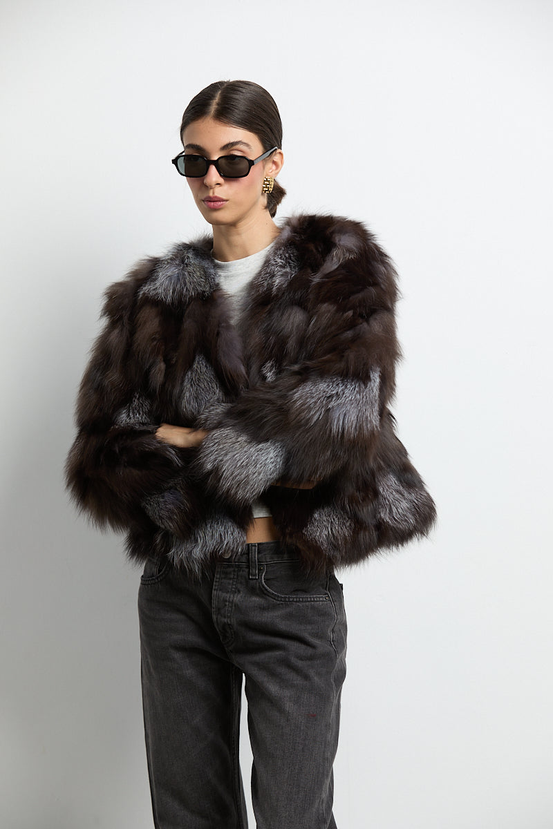 Chaqueta zorro patchwork color silver fox natural