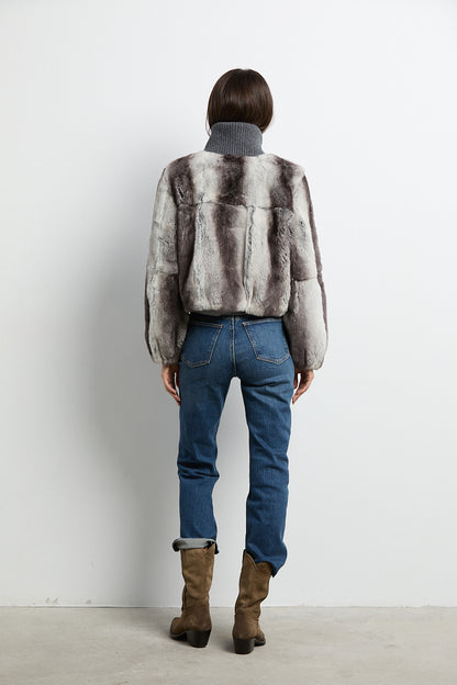 Bomber de piel rex color chinchilla