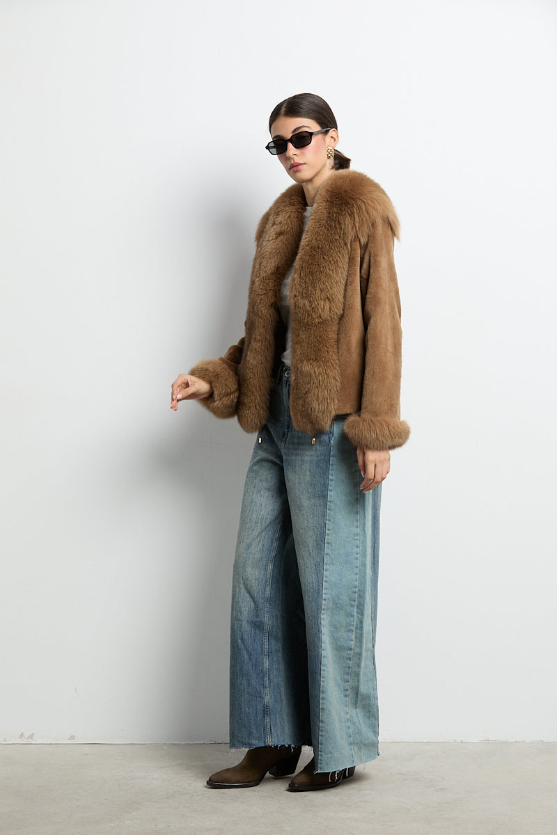 Chaqueta visón rasado con zorro camel DIVA COLLECTION