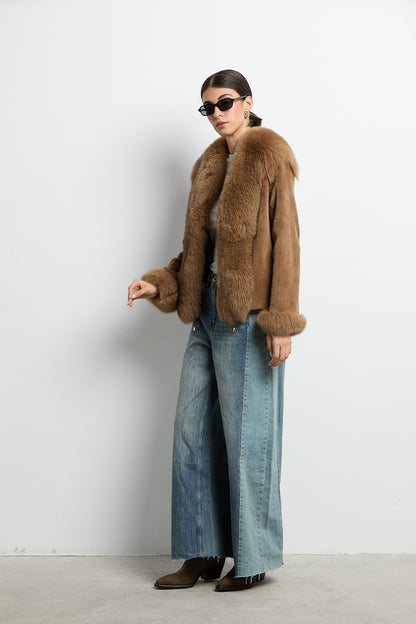 Chaqueta visón rasado con zorro camel DIVA COLLECTION