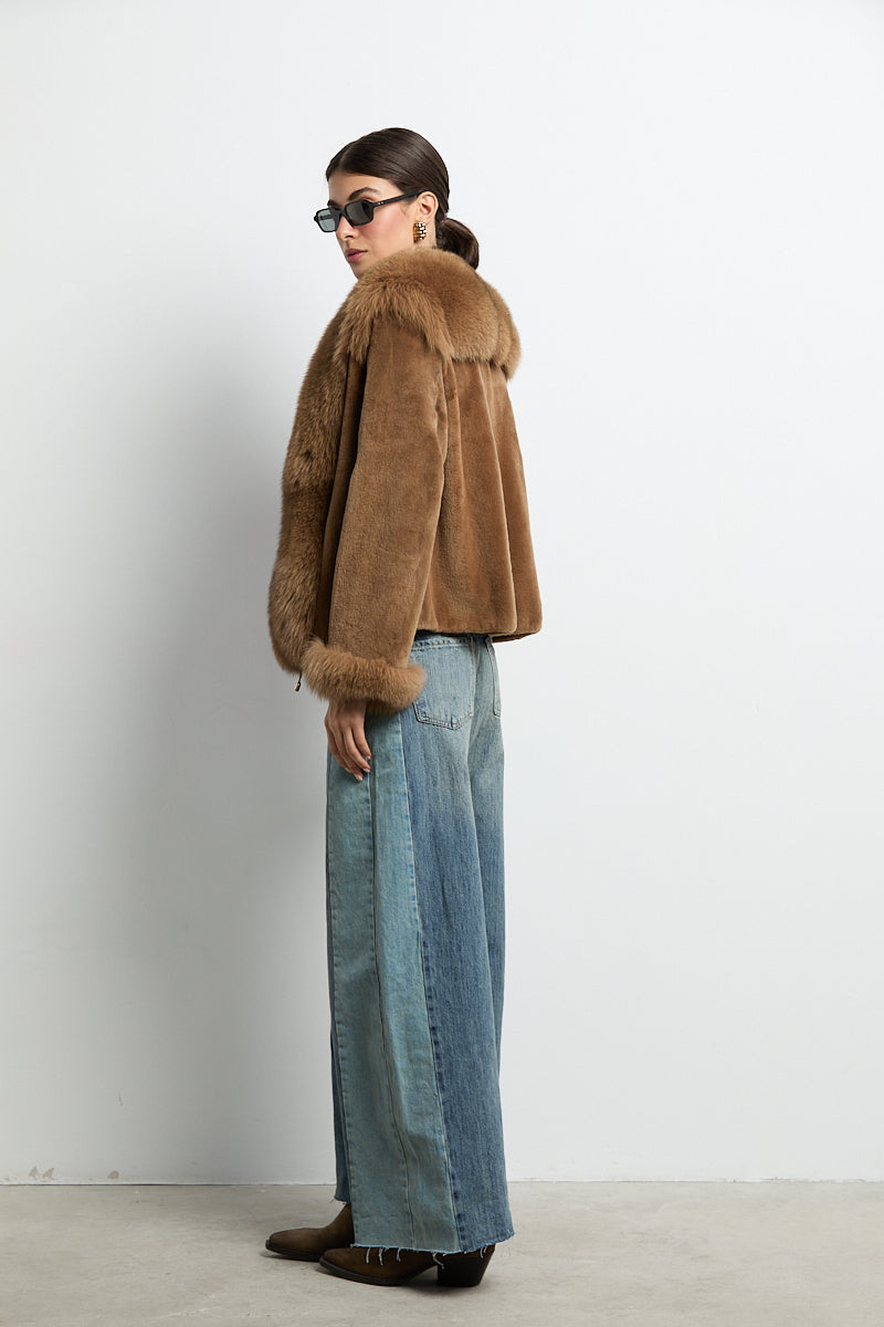 Chaqueta visón rasado con zorro camel DIVA COLLECTION