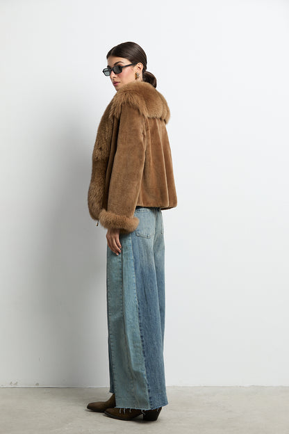 Chaqueta visón rasado con zorro camel DIVA COLLECTION