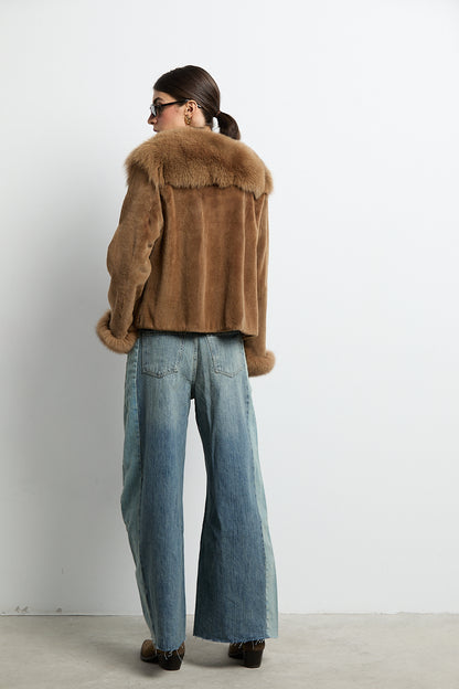 Chaqueta visón rasado con zorro camel DIVA COLLECTION