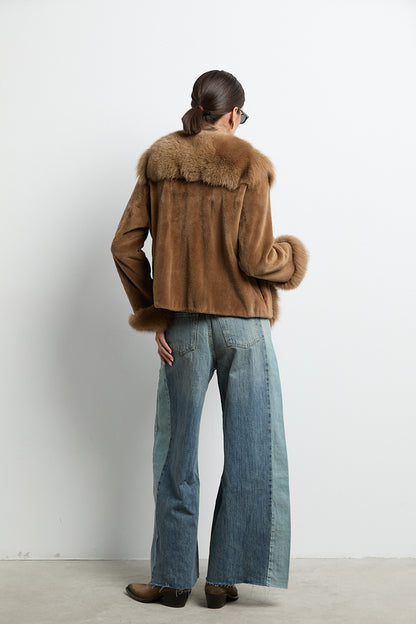 Chaqueta visón rasado con zorro camel DIVA COLLECTION
