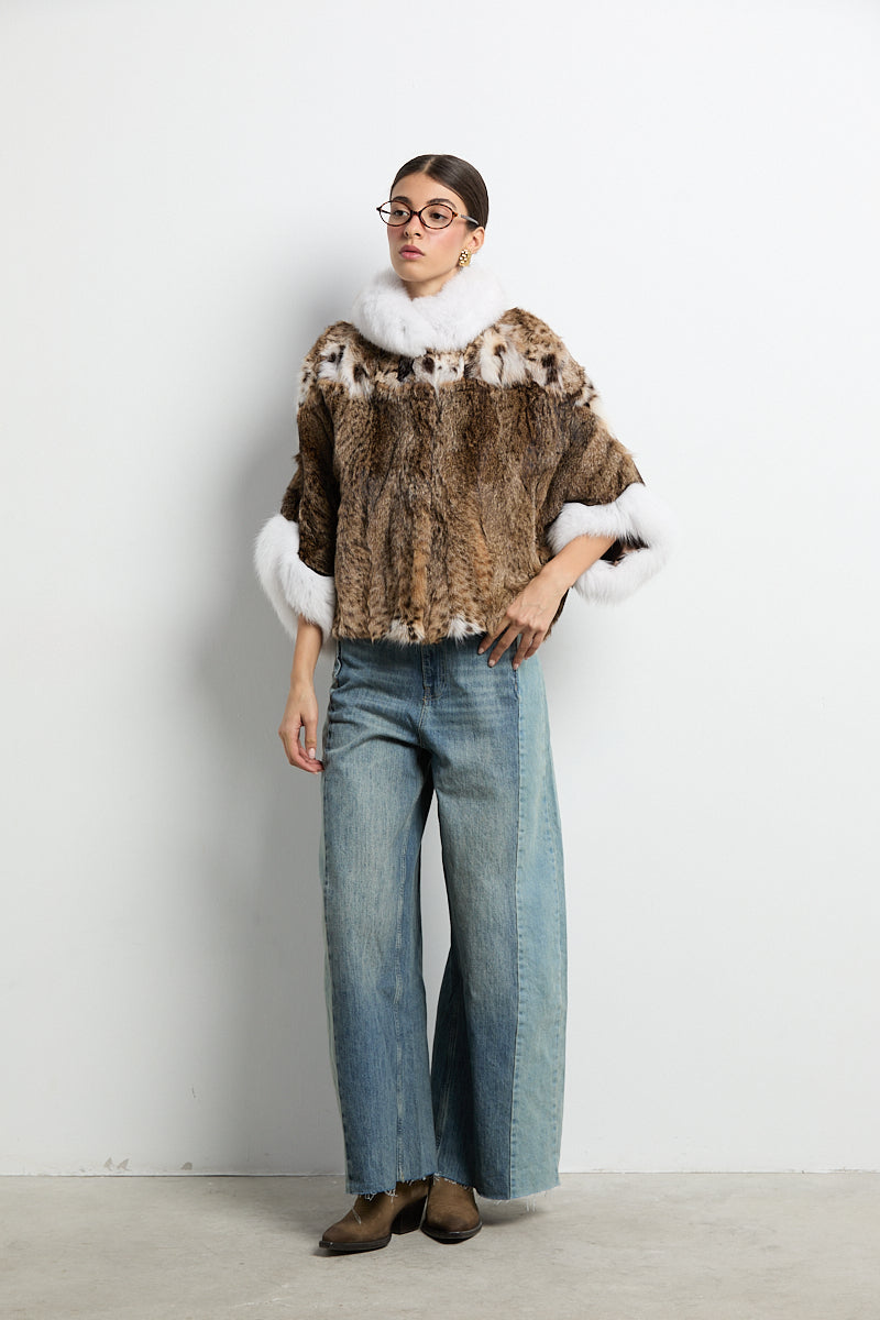 Capa tipo kimono lince patchwork con zorro