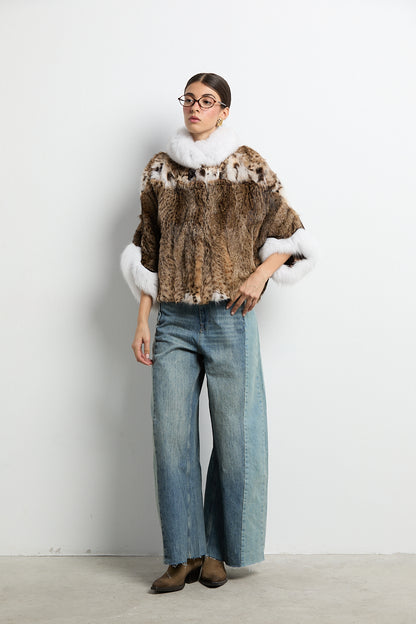 Capa tipo kimono lince patchwork con zorro