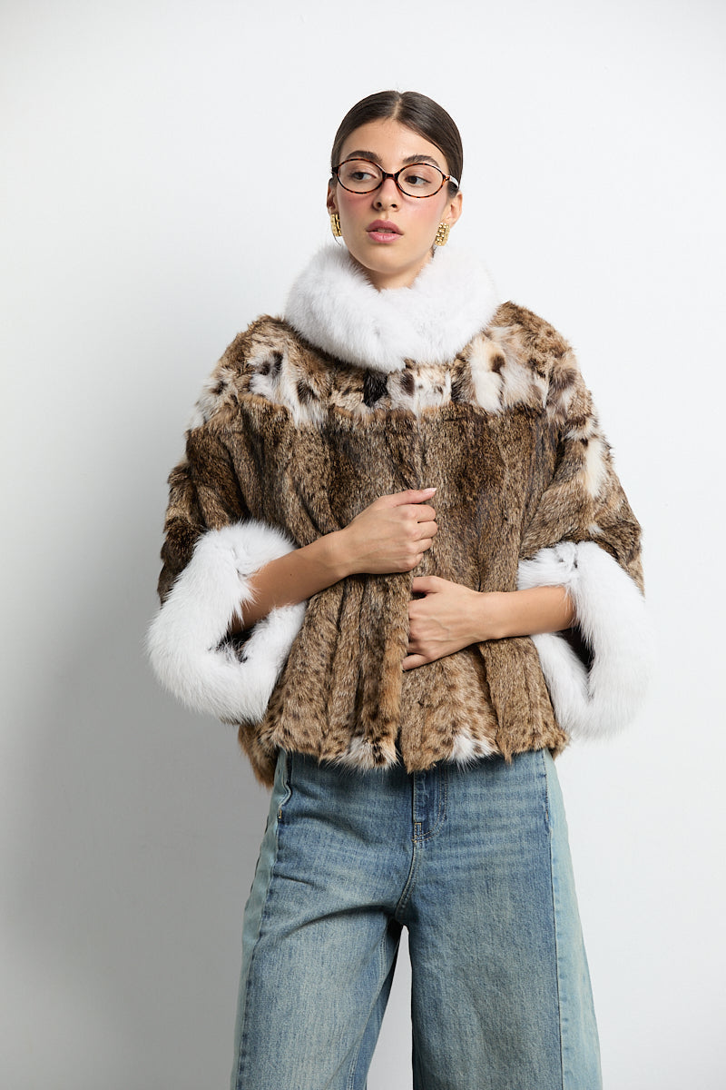 Capa tipo kimono lince patchwork con zorro