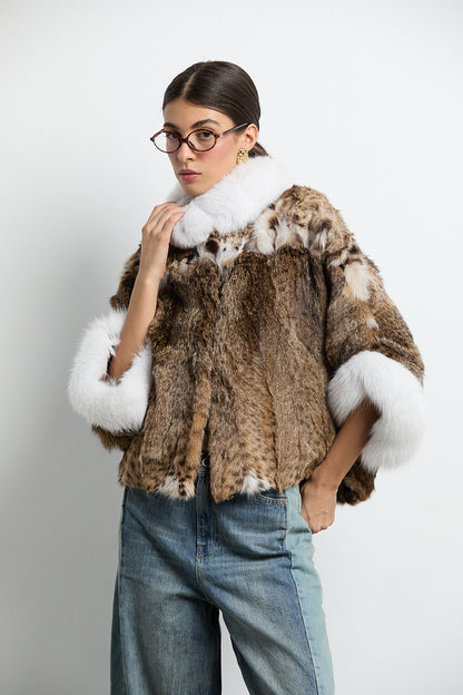 Capa tipo kimono lince patchwork con zorro
