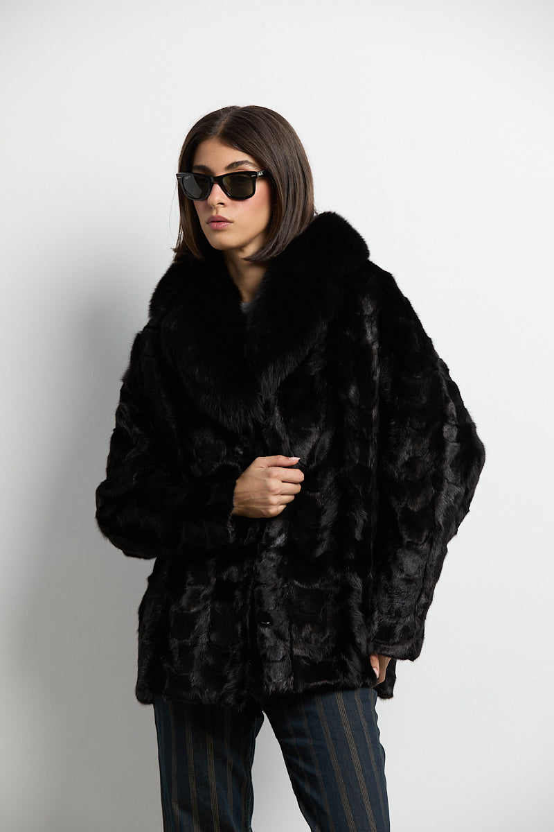 Abrigo visón negro cuello zorro