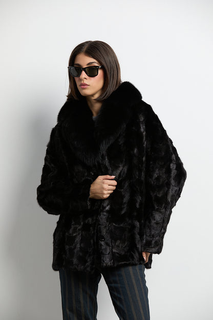 Abrigo visón negro cuello zorro