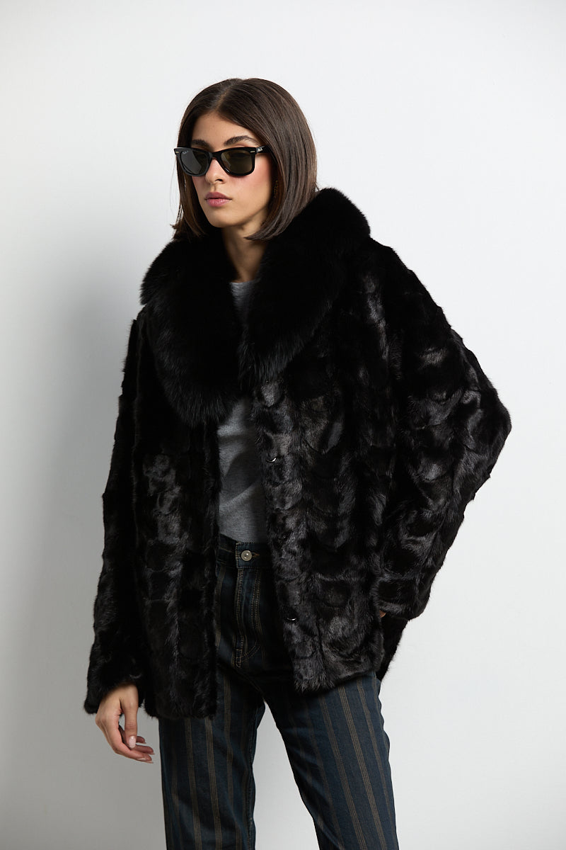 Abrigo visón negro cuello zorro