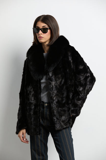 Abrigo visón negro cuello zorro