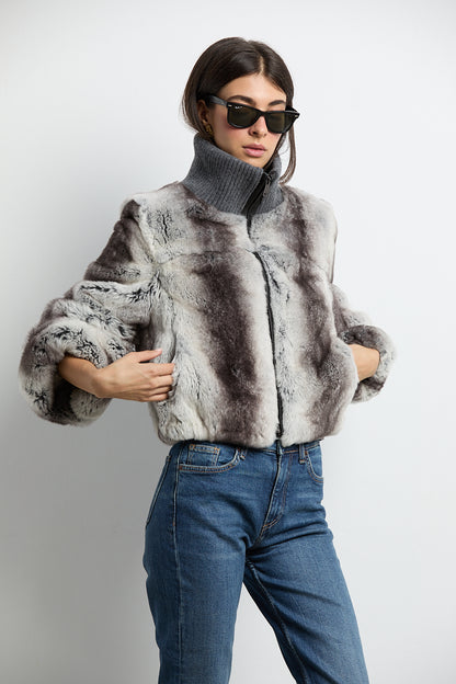 Bomber de piel rex color chinchilla