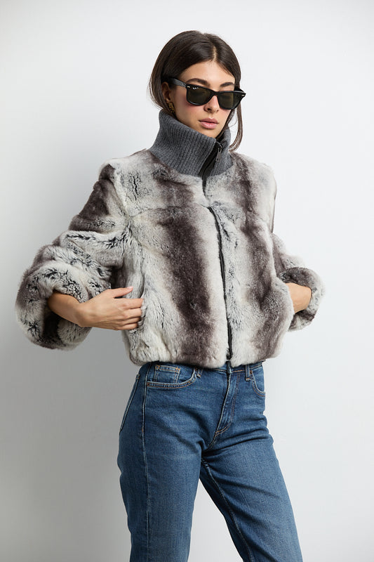 Bomber de piel rex color chinchilla