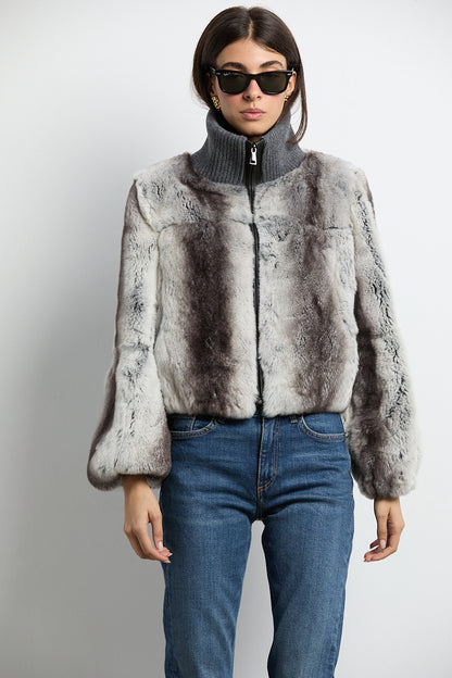 Bomber de piel rex color chinchilla