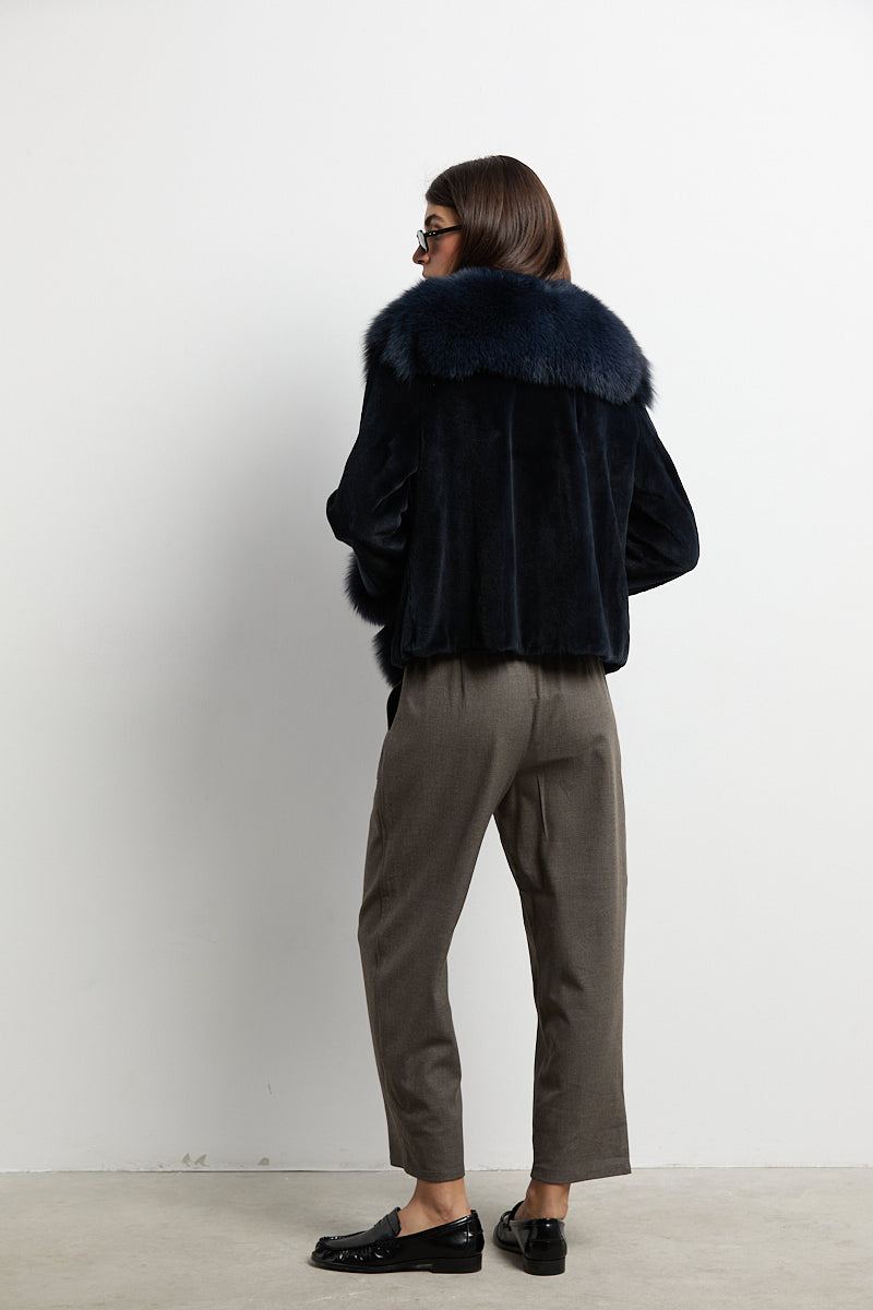 Chaqueta visón rasado con zorro azul navy DIVA COLLECTION