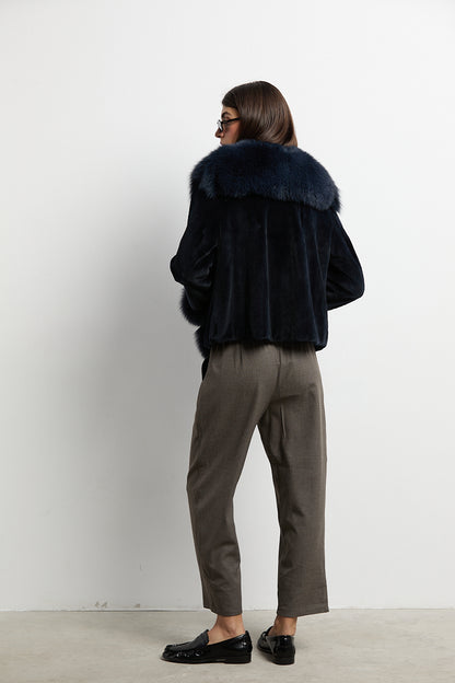 Chaqueta visón rasado con zorro azul navy DIVA COLLECTION