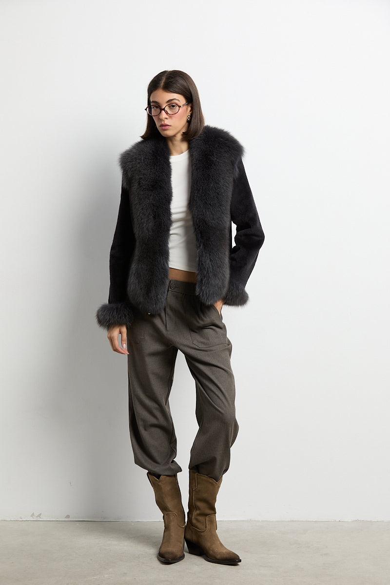 Chaqueta visón rasado con zorro gris marengo DIVA COLLECTION