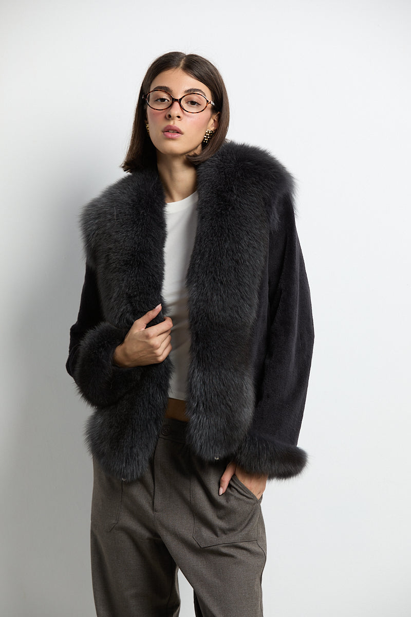 Chaqueta visón rasado con zorro gris marengo DIVA COLLECTION