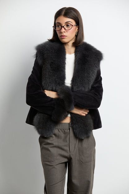Chaqueta visón rasado con zorro gris marengo DIVA COLLECTION