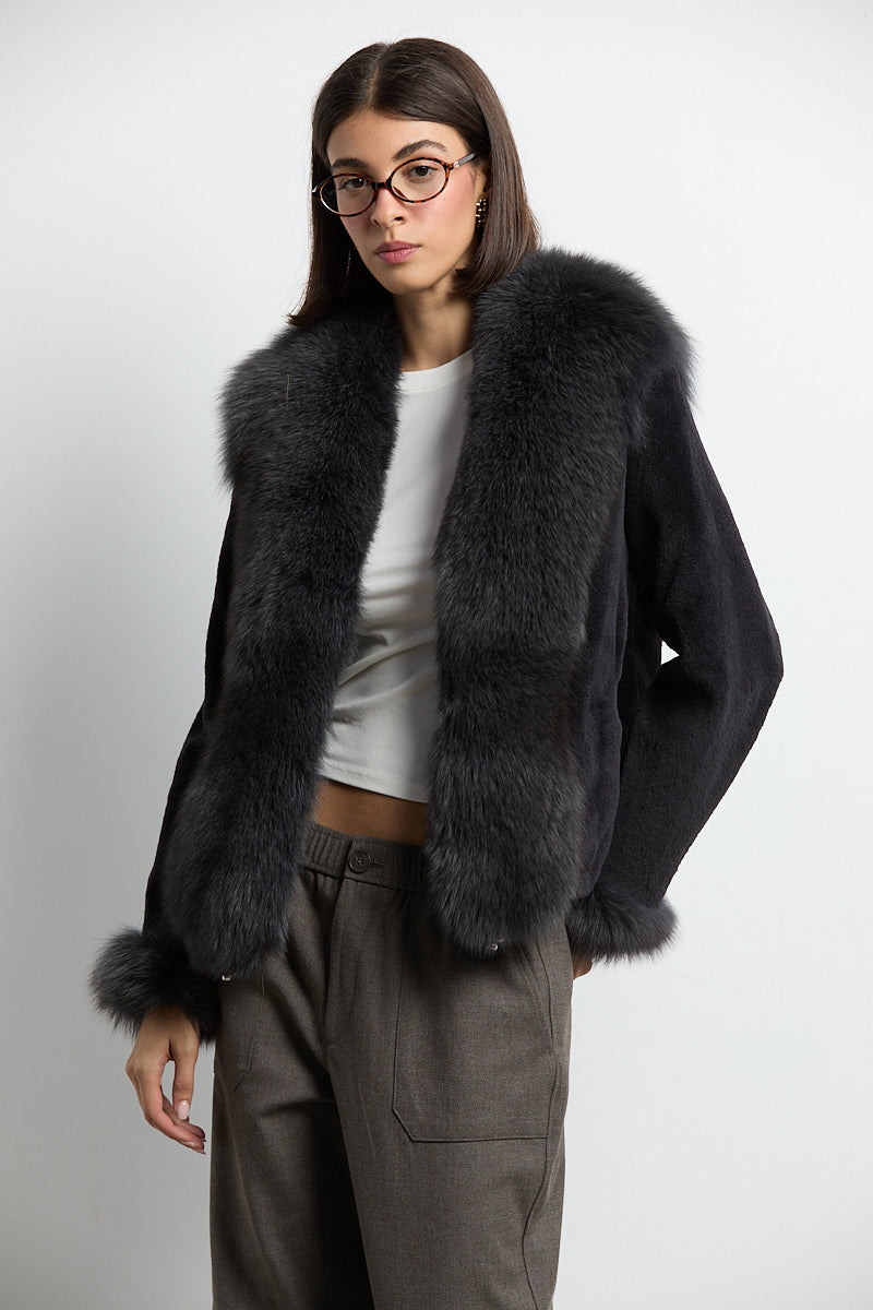 Chaqueta visón rasado con zorro gris marengo DIVA COLLECTION